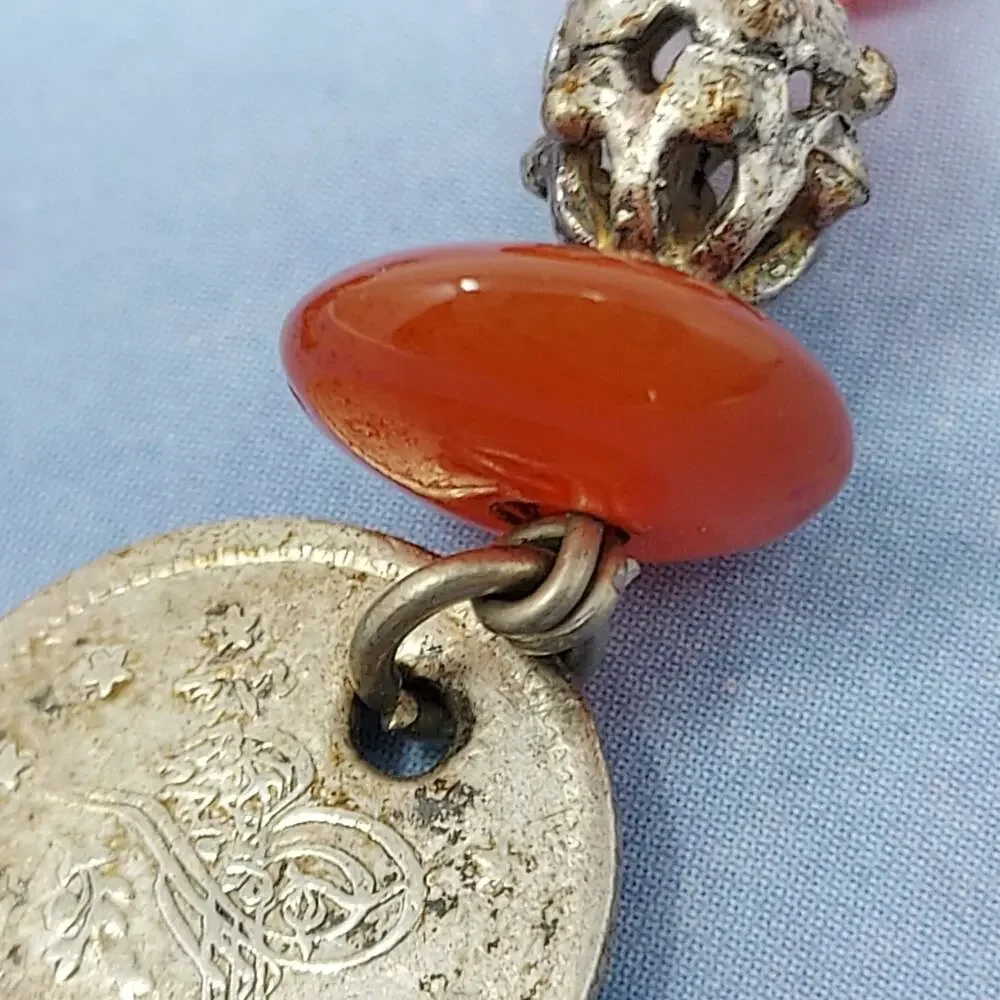 Vintage Silver Antique Coin Carnelian Earrings 2 Kurus 1876-1908 Constantinople